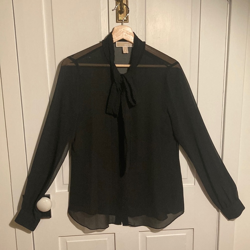Michael Kors sheer black blouse with necktie in like new condition size M